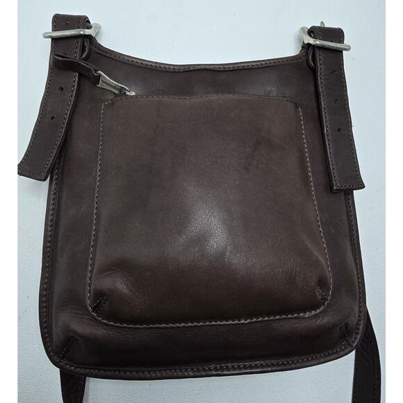 Vintage Fossil Leather Crossbody Sling Bag Brown Unisex Front Zip Pocket 90's - Picture 1 of 11